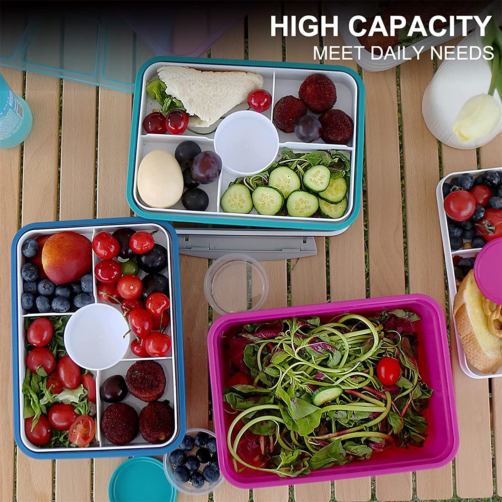 Shopwithgreen Salad Food Storage Container to Go 64oz with 5-Compartment 3 pcs - Dark Green & Rose Red & Dark Blue-shopwithgreen