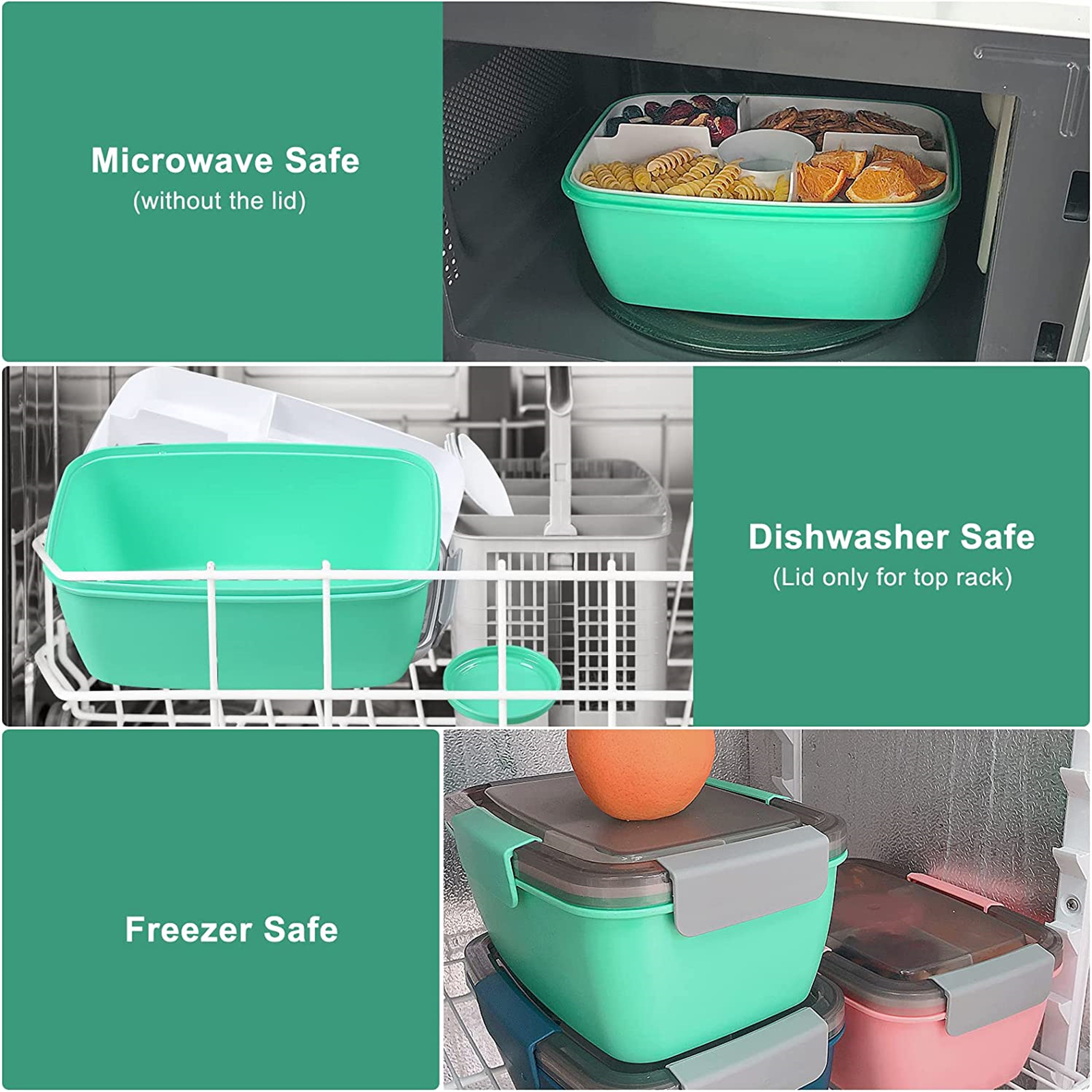 Shopwithgreen 68 OZ to Go Salad Container Lunch Container with 5-Compartment - Green-shopwithgreen