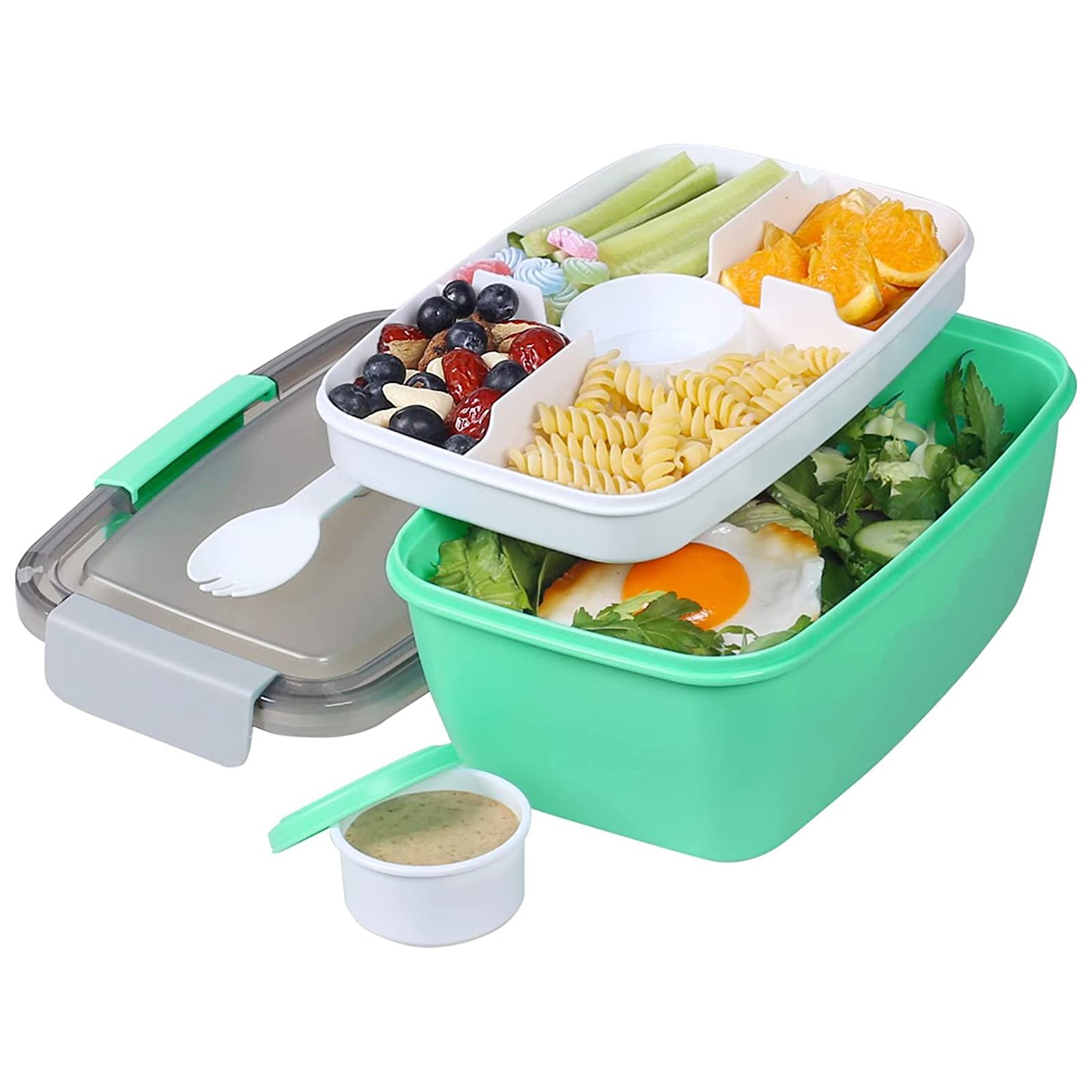 shopwithgreen Set of 3 Salad Food Storage Container To Go, 47-oz Bento Box  with Removable Tray & Dressing Pots, for Lunch, Snacks, School & Travel 