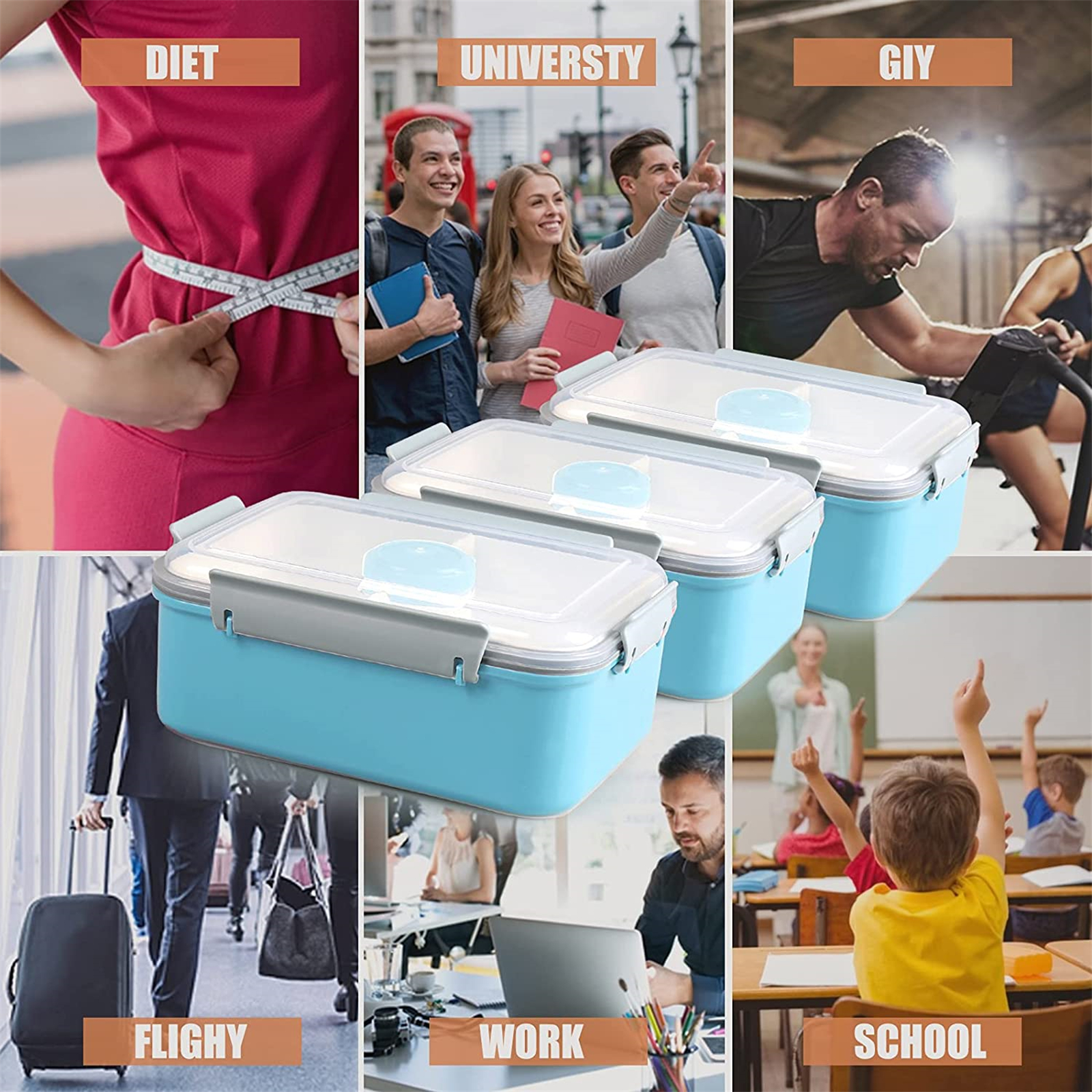 Shopwithgreen Salad Food Storage Container to Go 47-oz with 3-Compartment 3 pcs - Blue-shopwithgreen