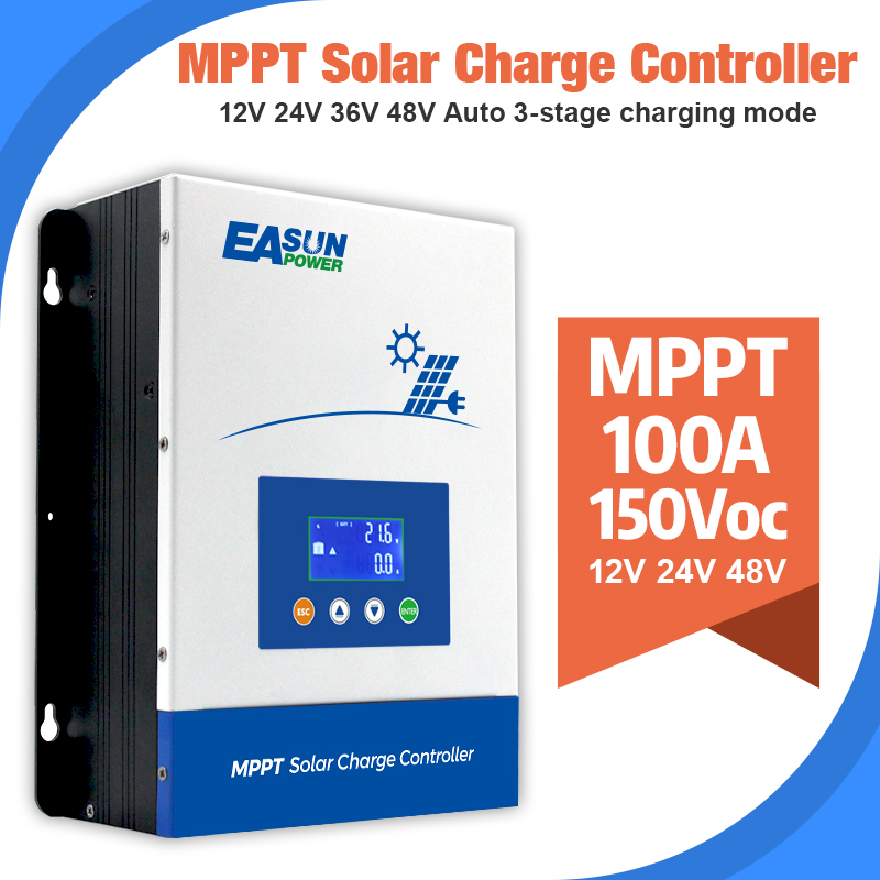 EASUN POWER 100A MPPT  Solar Charger Controller and solar panel solar charge regulator 12V 24V 36V 48V Battery PV Input 150VOC