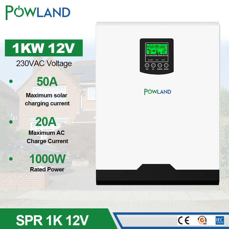 POWLAND Solar inverter Pure Sine Wave Hybrid Inverter 12v 220v 1000W Built-in PWM charge