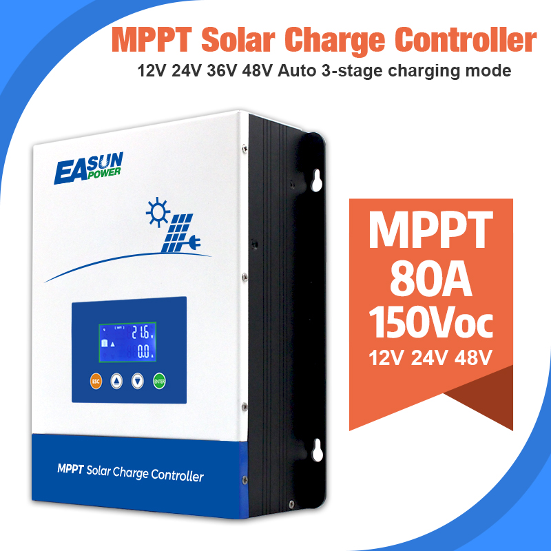 EASUN  80A MPPT  Solar Charger Controller and solar panel solar charge regulator 12V 24V 36V 48V Battery PV Input 150VOC