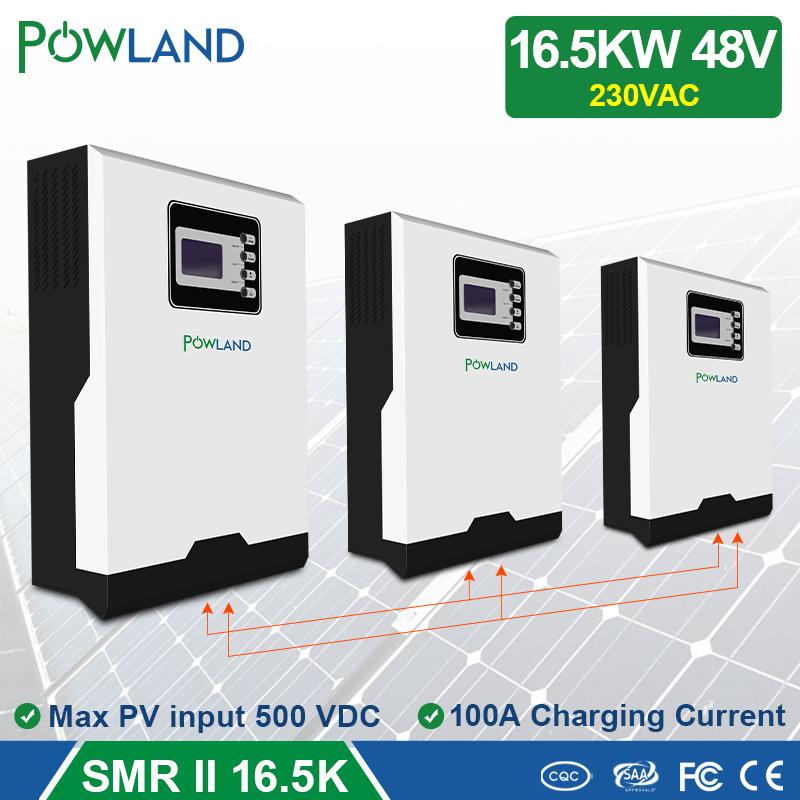 POWLAND Solar Inverter Bluetooth 16500W 500Vdc 100A MPPT 48V Off Grid Pure Sine Wave Inverter Battery Charger parallel 1 Phase&3 Phase