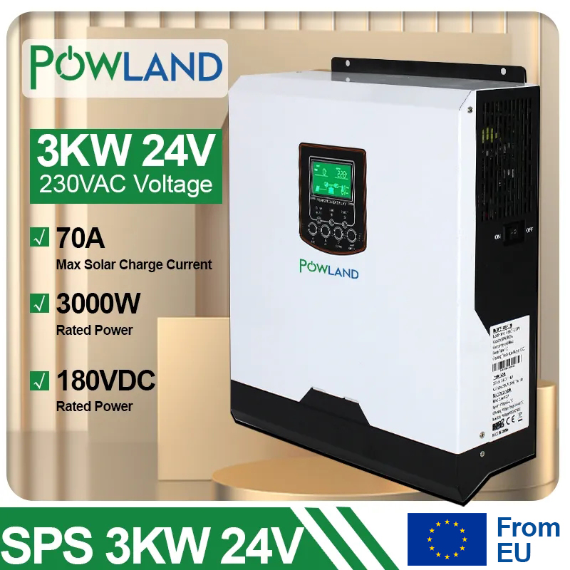 POWLAND 3000W Pure Sine Wave Soalr Inverter 230VAC 24V 50Hz/60Hz 3000VA PWM 70A Charge Current inversor With Battery Charger