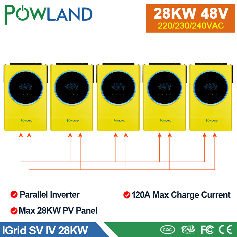 Pre sale POWLAND Hybrid Solar Inverter 28KW 230vac MPPT 120A Solar Charger PV Input 6000W 450vdc LED Ring Lights Touchable Button Ship From EU