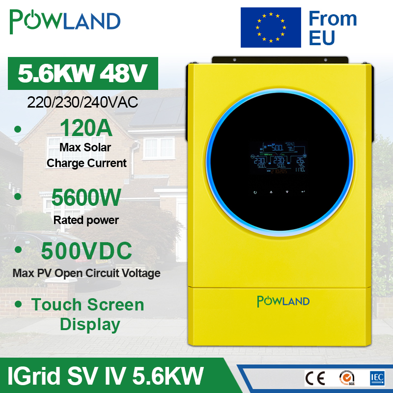 EASUN POWER Hybrid Solar Inverter 5.6KW 230vac MPPT 120A Solar Charger PV Input 6000W 450vdc LED Ring Lights Touchable Button Ship From EU