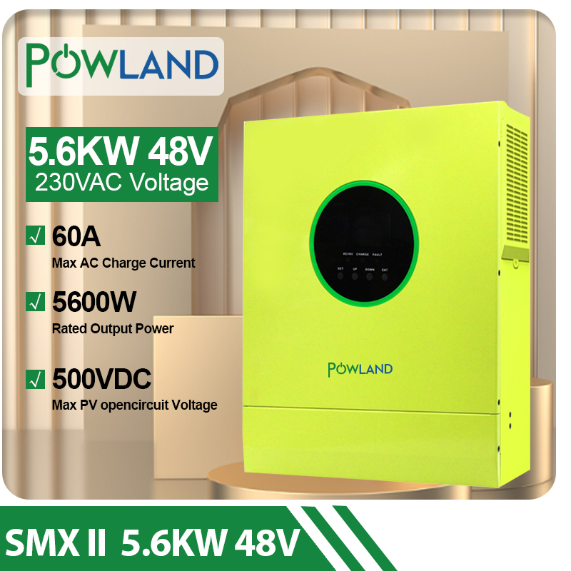 Powland 5.6KW/5600W Solar Inverter  MPPT Pure Sine Wave 500VDC 60A Solar Charge Controller 24V 220V 50Hz/60Hz Off Grid Inverter With Wifi Module