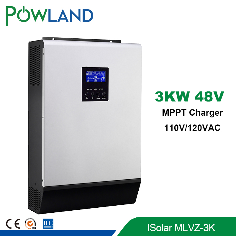 POWLAND 3KVA 3KW 110V 120V Solar Inverter With 48V 80A MPPT AC Battery Charger Pure Sine Wave Off Grid Inverter