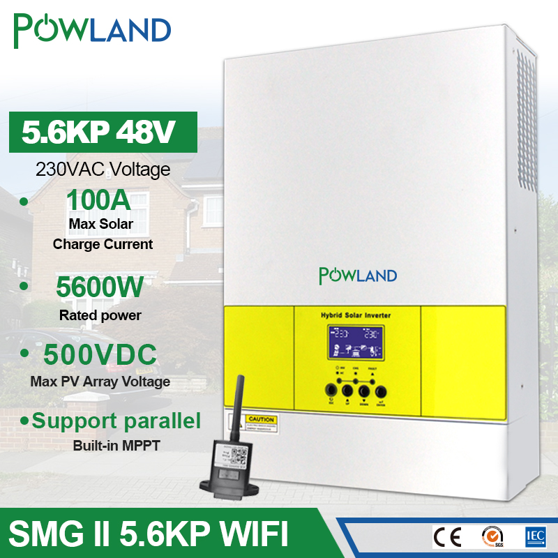 Powland 5600W Solar Inverter Off-Grid 230Vac 500Vdc 100A Solar Charge Current Pure Sine Wave Support Parallel with WIFI Plug 