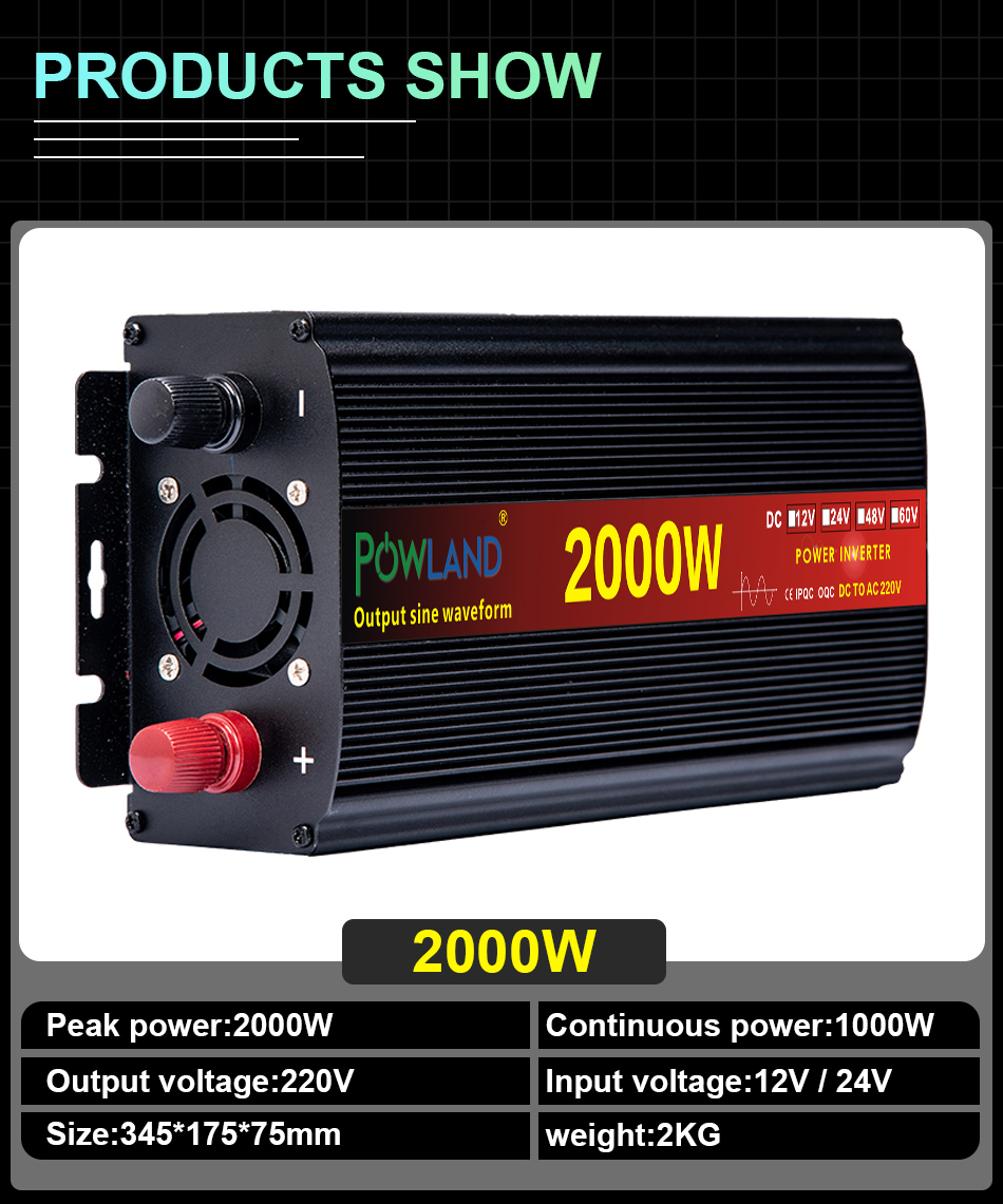 Powland Pure Sine Wave Inverter DC 12v 24v AC 220v Power 2000W 3000W 4000W  5000W Car Inverter Converte With LED Display