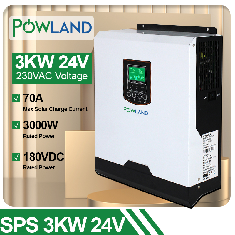 POWLAND 3000W Pure Sine Wave Solar Inverter 230VAC 24V 50Hz/60Hz 3000VA PWM 70A Charger