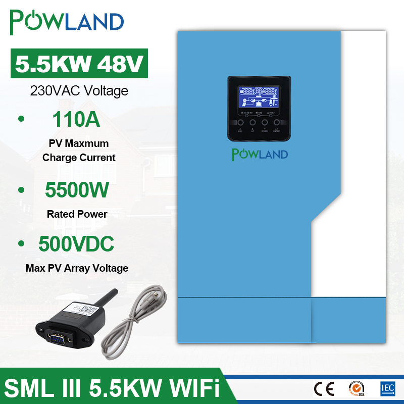 POWLAND 5500W Solar Inverter MPPT 100A Charge Controller 48V Solar Inverter With Wifi