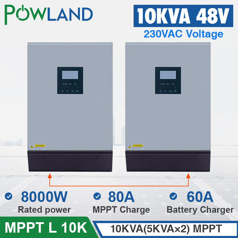 POWLAND 10KVA 8000W Solar Inverter 220V 60A MPPT Off Grid Inverter 48V Pure Sine Wave