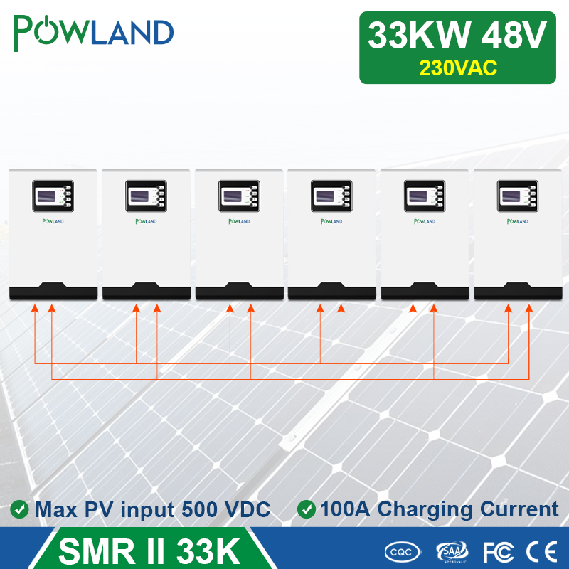 POWLAND Solar Inverter Bluetooth 33000W 500Vdc 100A MPPT 48V Off Grid Pure Sine Wave Inverter Battery Charger parallel 1 Phase&3 Phase