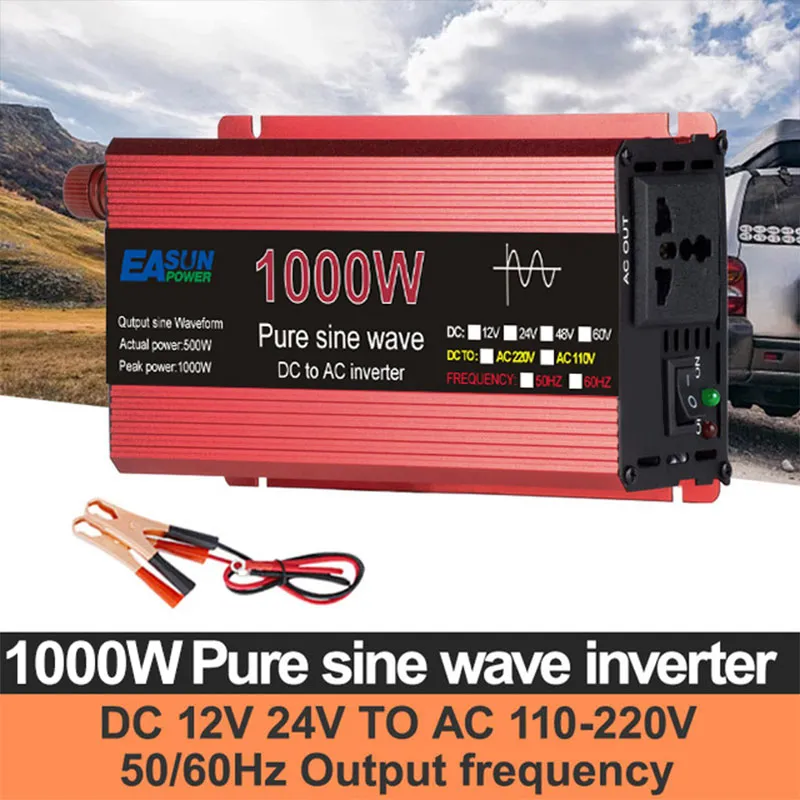 POWLAND 1000W 1600W 2200W 3000W Pure Sine Wave Inverter DC 12V 24V To AC 220V Voltage Transformer Power Converter Solar Car Inverter
