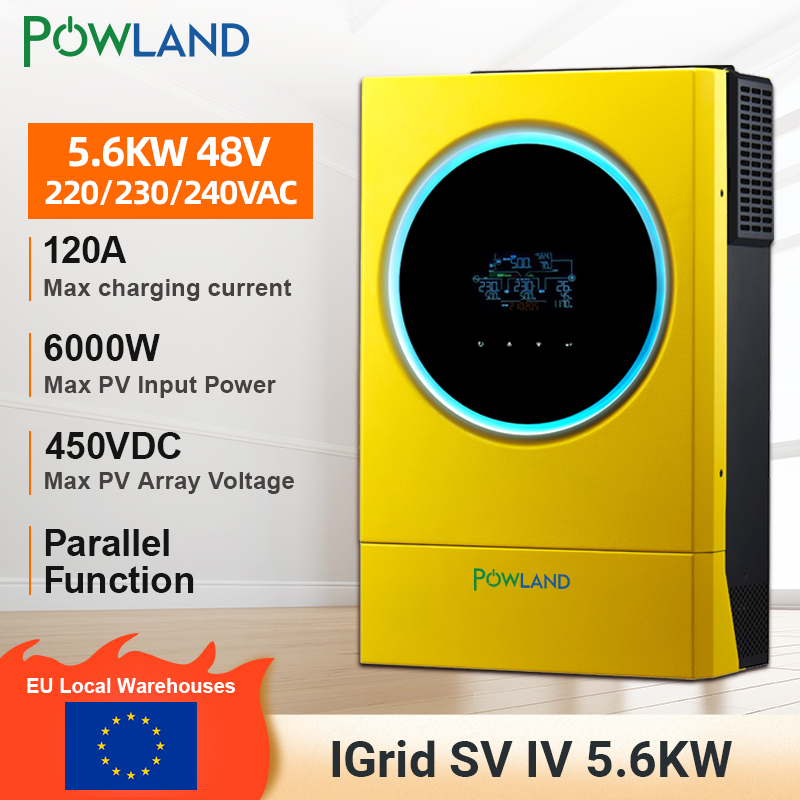  Powland Hybrid Solar Inverter 5.6KW 230vac MPPT 120A Solar Charger PV Input 6000W 450vdc LED Ring Lights Touchable Button Ship Fron  EU