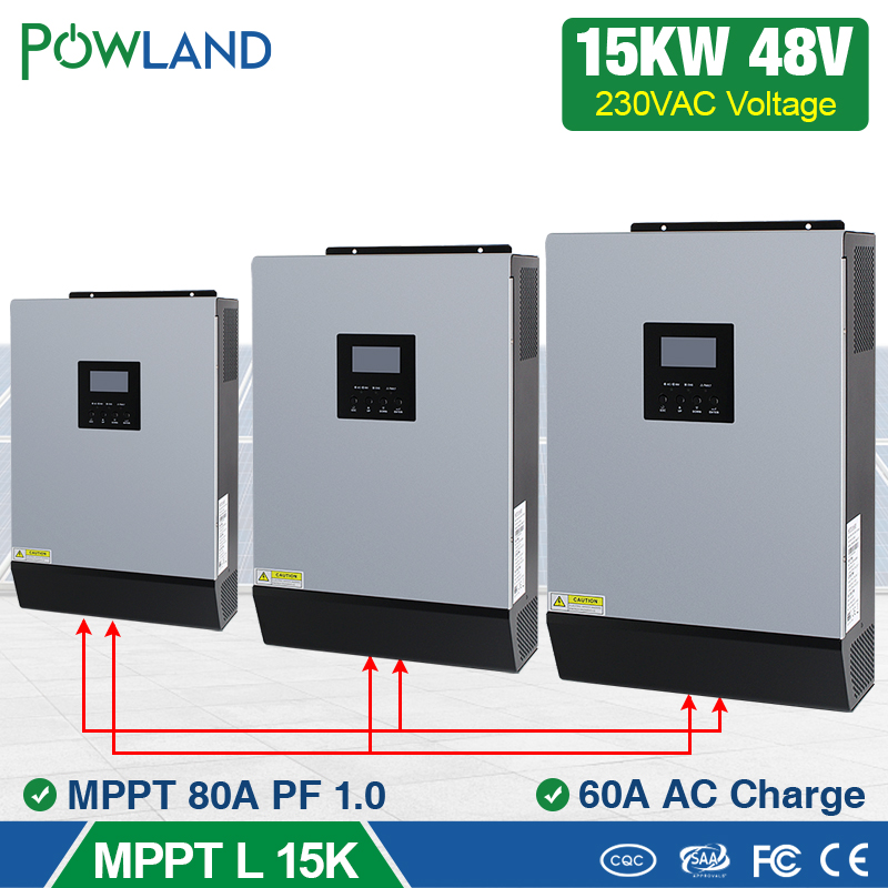 POWLAND Solar Inverter 12000W 60A MPPT 15KVA Off Grid Inverter 48V 220V Pure Sine Wave Hybrid Inverter 60A Battery Charger