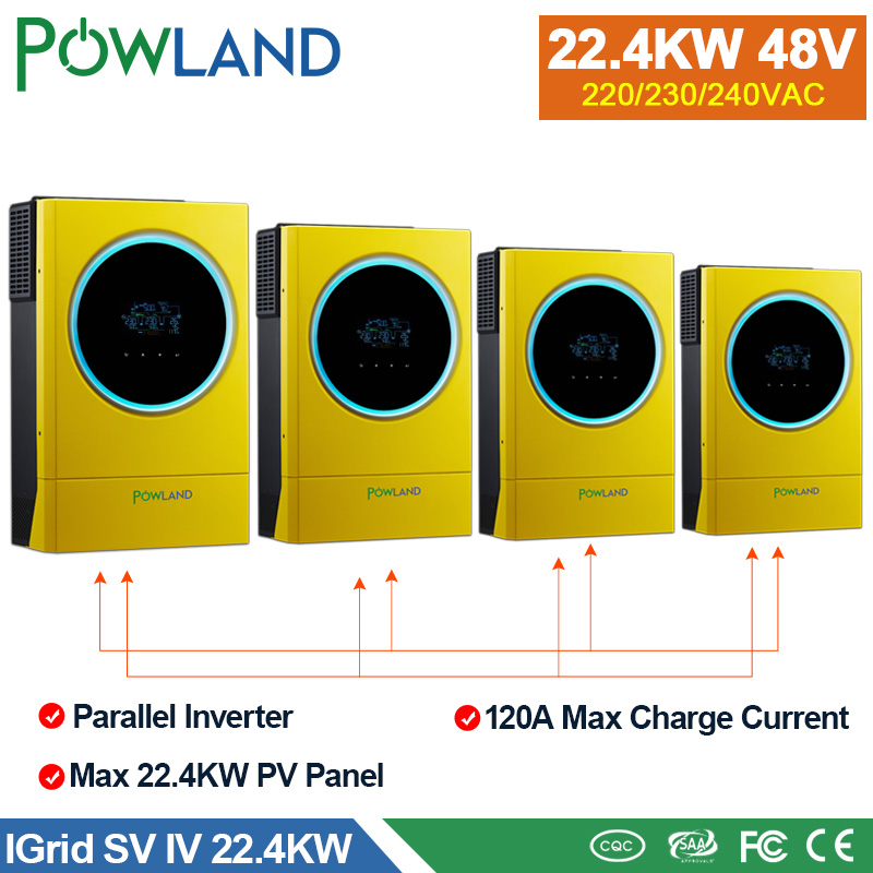 Pre sale POWLAND Hybrid Solar Inverter 22.4KW 230vac MPPT 120A Solar Charger PV Input 6000W 450vdc LED Ring Lights Touchable Button Ship From EU