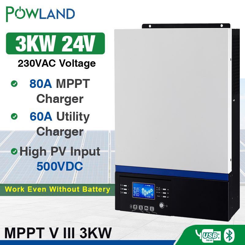 POWLAND Bluetooth Inverter 3KW 500Vdc PV 230Vac MPPT Solar Charger Mobile Monitoring Solar Power Inverter