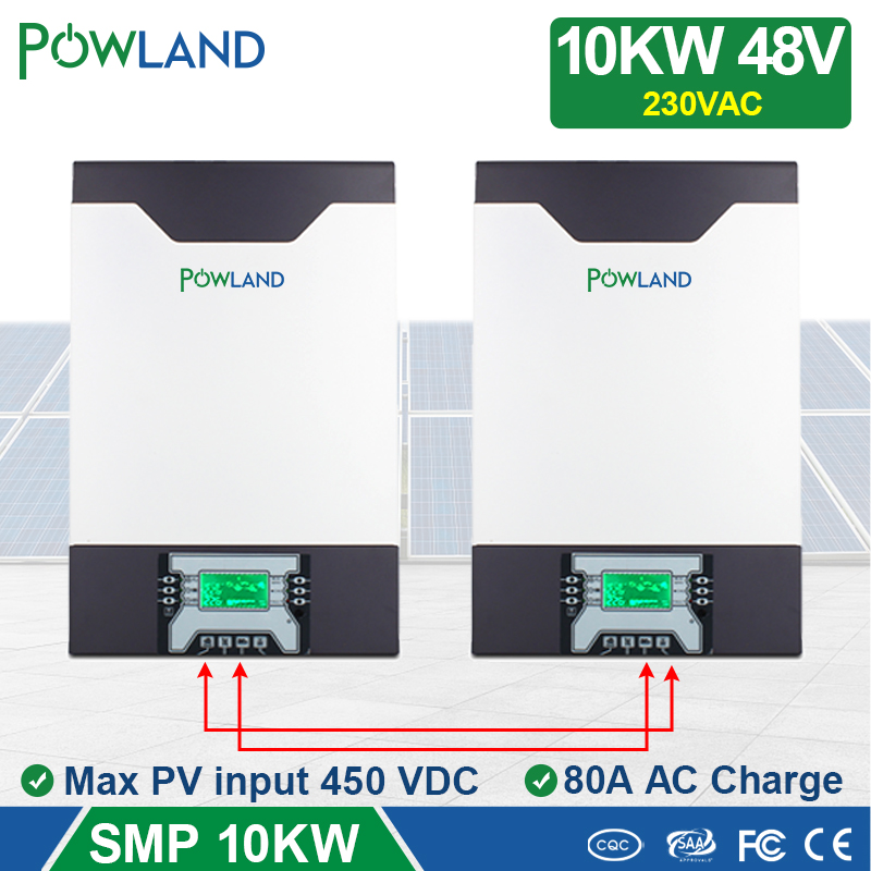 POWLAND Solar Inverter 500Vdc 10000W 80A MPPT Parallel Inverter 48V 230VAC Pure Sine Wave Inverter