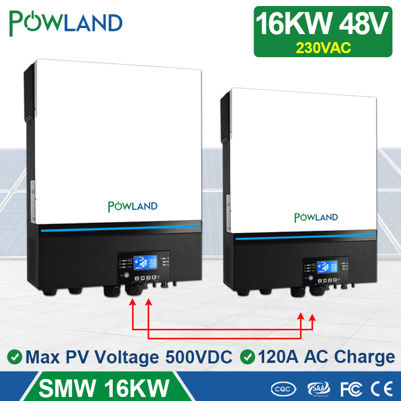 POWLAND 16000W Solar inverter 500V PV 48V 230VAC PV array 2 x 80A MPPT solar charge controller Built -in WiFi BMS Support