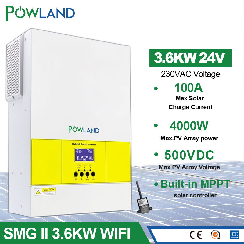 POWLAND Solar Inverter 3600W MPPT 100A Solar Charger Current Pure Sine Wave Off Grid Inverter PV 4000W 500VDC Input No Battery Ship From EU