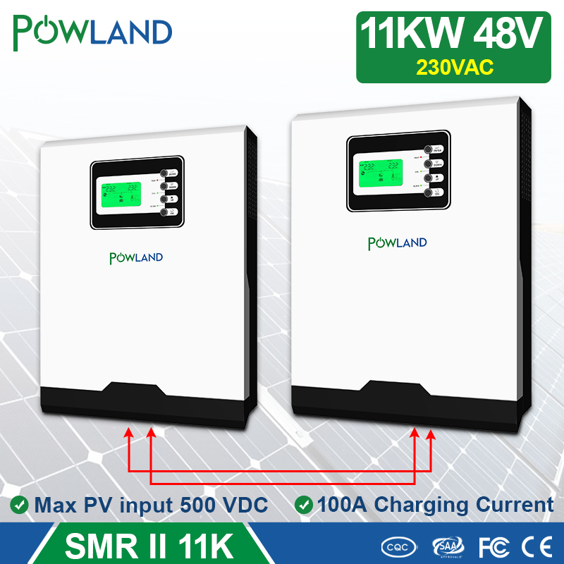 POWLAND 11KW Solar Inverter 500Vdc 5500W PV Input 230Vac 48V 100A MPPT Solar Charger Pure Sine Wave hybrid inverter With Bluetooth Function