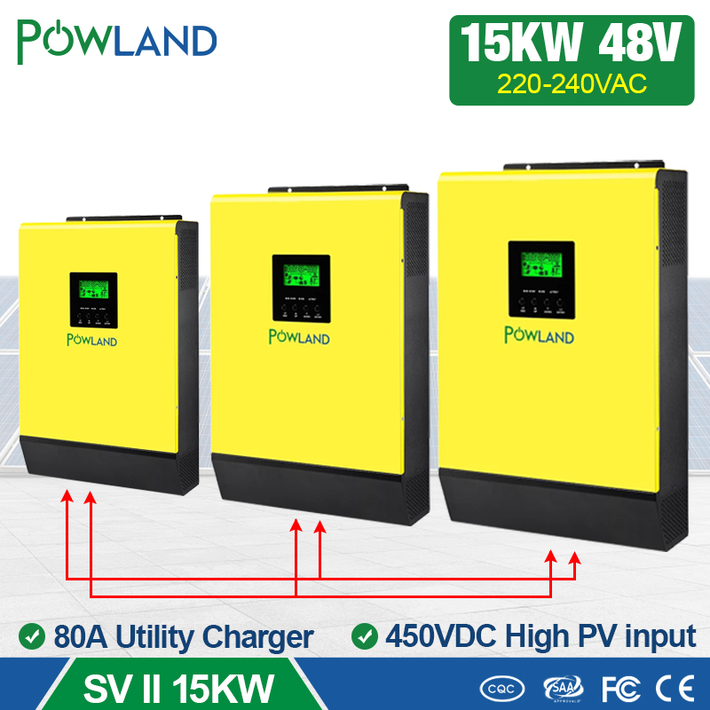 POWLAND 15KW hybrid solar inverter 48V 220V 80A MPPT solar 1 phase & 3 phase