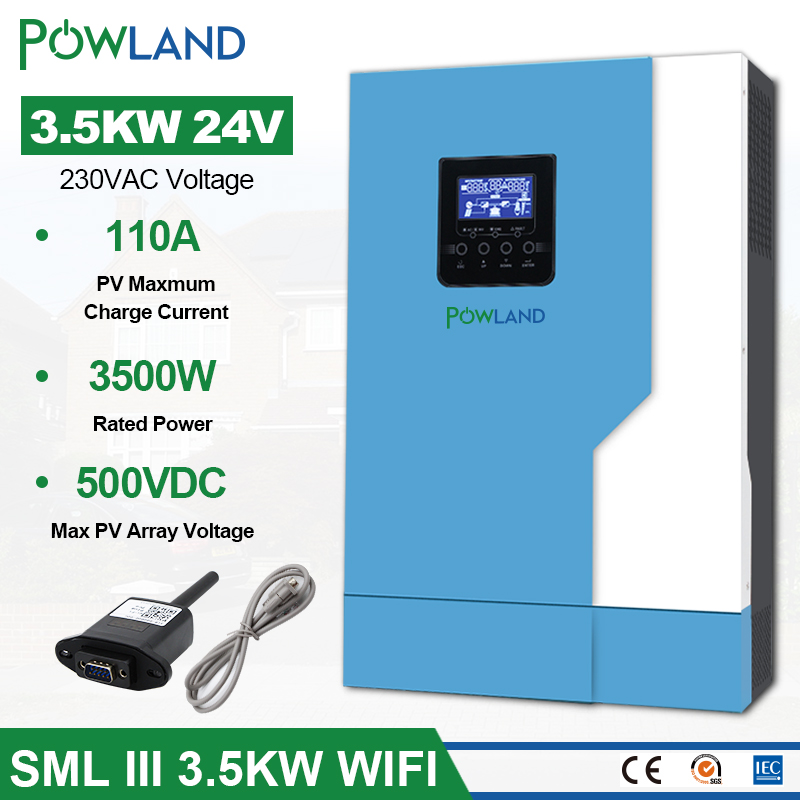 POWLAND 3.5KW Solar Inverter 220V MPPT Solar Controller Pure Sine Wave 110A 500VDC 24V ship from EU