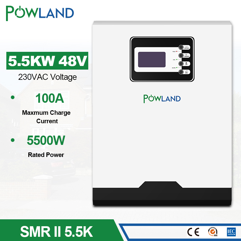 POWLAND 5.5KW Bluetooth Solar Inverter 500Vdc PV Input Hybrid Inverter 100A 5500W PV