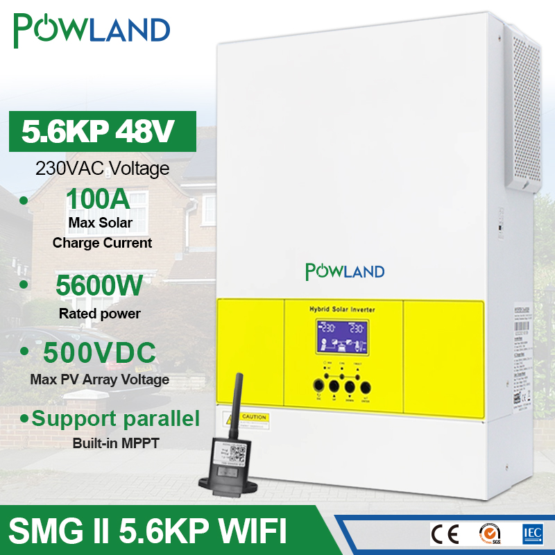 Powland 5600W Solar Inverter Off-Grid 230Vac 500Vdc 100A Solar Charge Current Pure Sine Wave Support Parallel with WIFI Plug Ship From  EU