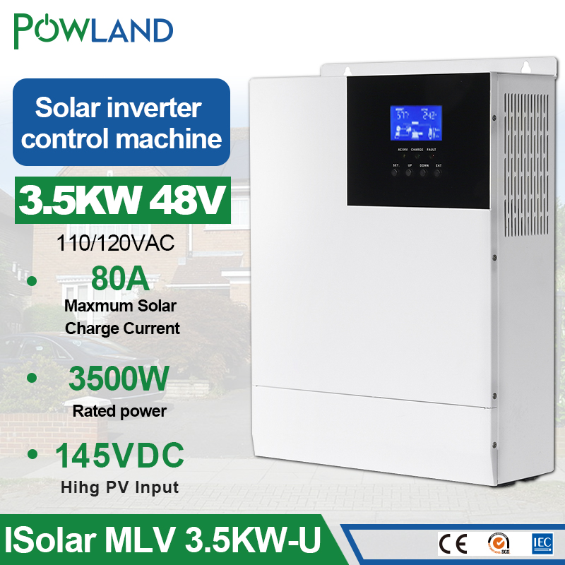 POWLAND 3500W 3.5KW Solar Hybrid Inverter AC 110vac/120vac DC 48V Battery 50Hz 60Hz MPPT 80A Solar Controller Pure Sine Wave Inverter
