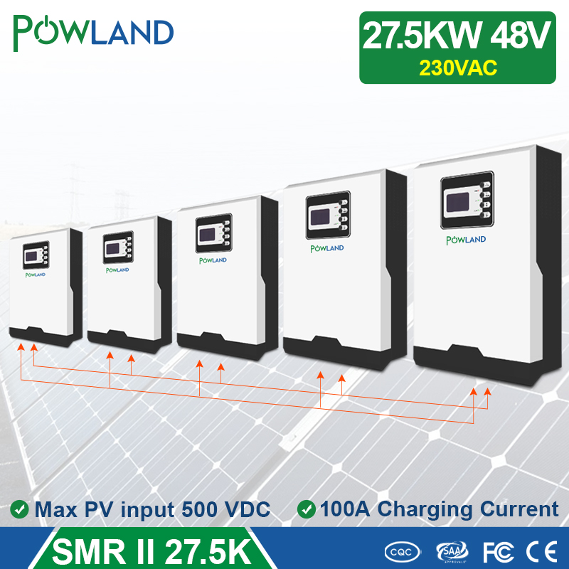 POWLAND Solar Inverter Bluetooth 27500W 500Vdc 100A MPPT 48V Off Grid Pure Sine Wave Inverter Battery Charger parallel 1 Phase&3 Phase