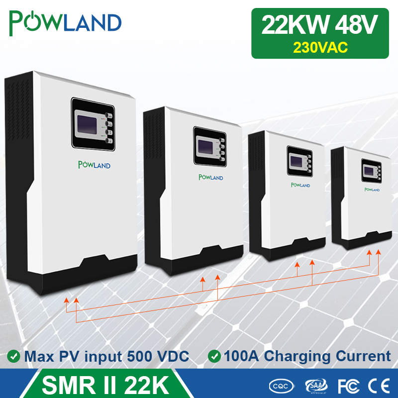 POWLAND Solar Inverter Bluetooth 22000W 500Vdc 100A MPPT 48V Off Grid Pure Sine Wave Inverter Battery Charger parallel 1 Phase&3 Phase