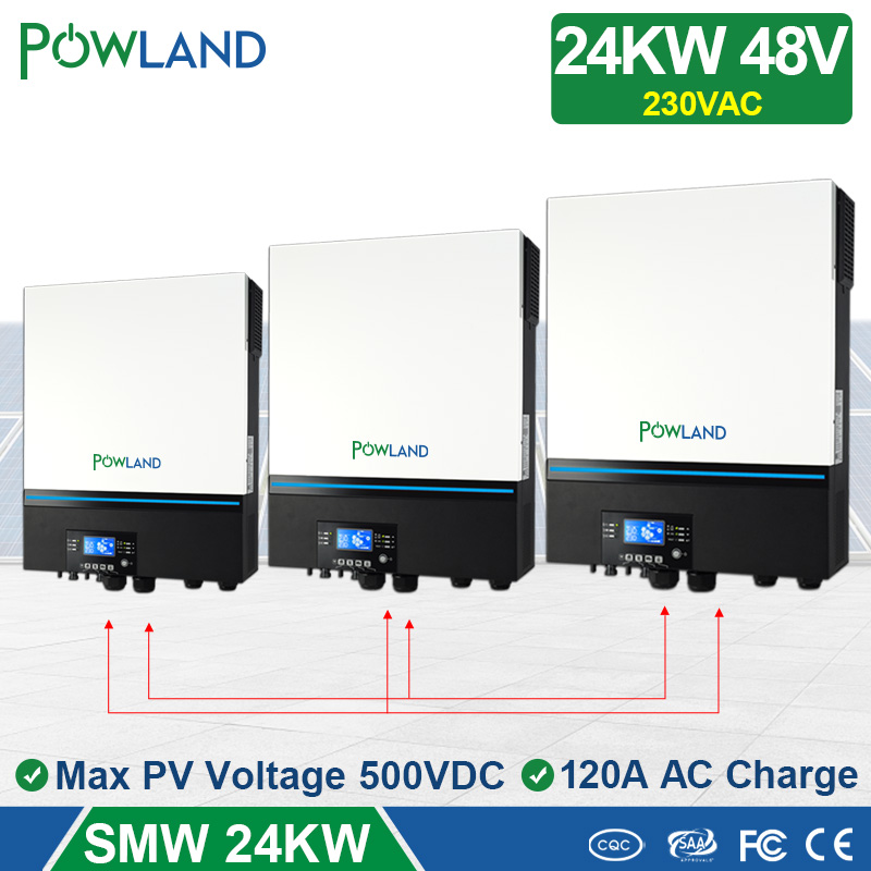 POWLAND 24000W Solar inverter 500V PV 48V 230VAC PV array 2 x 80A MPPT solar charge controller Built -in WiFi BMS Support