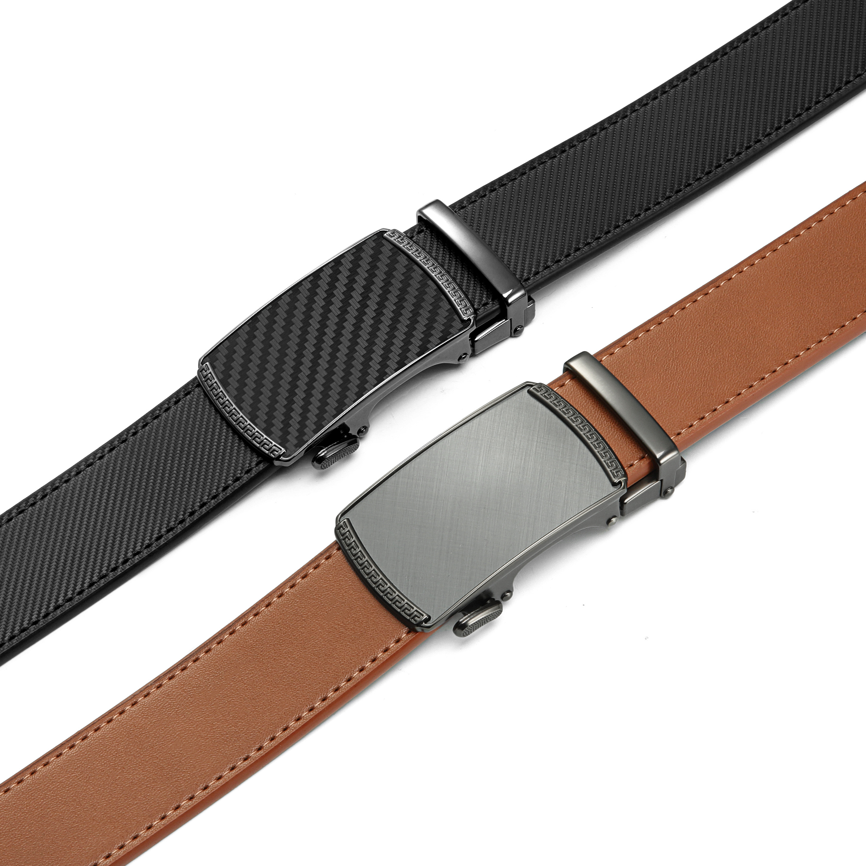 Chaoren Leather Ratchet Belt 2 Pack Dress with Click Sliding Buckle