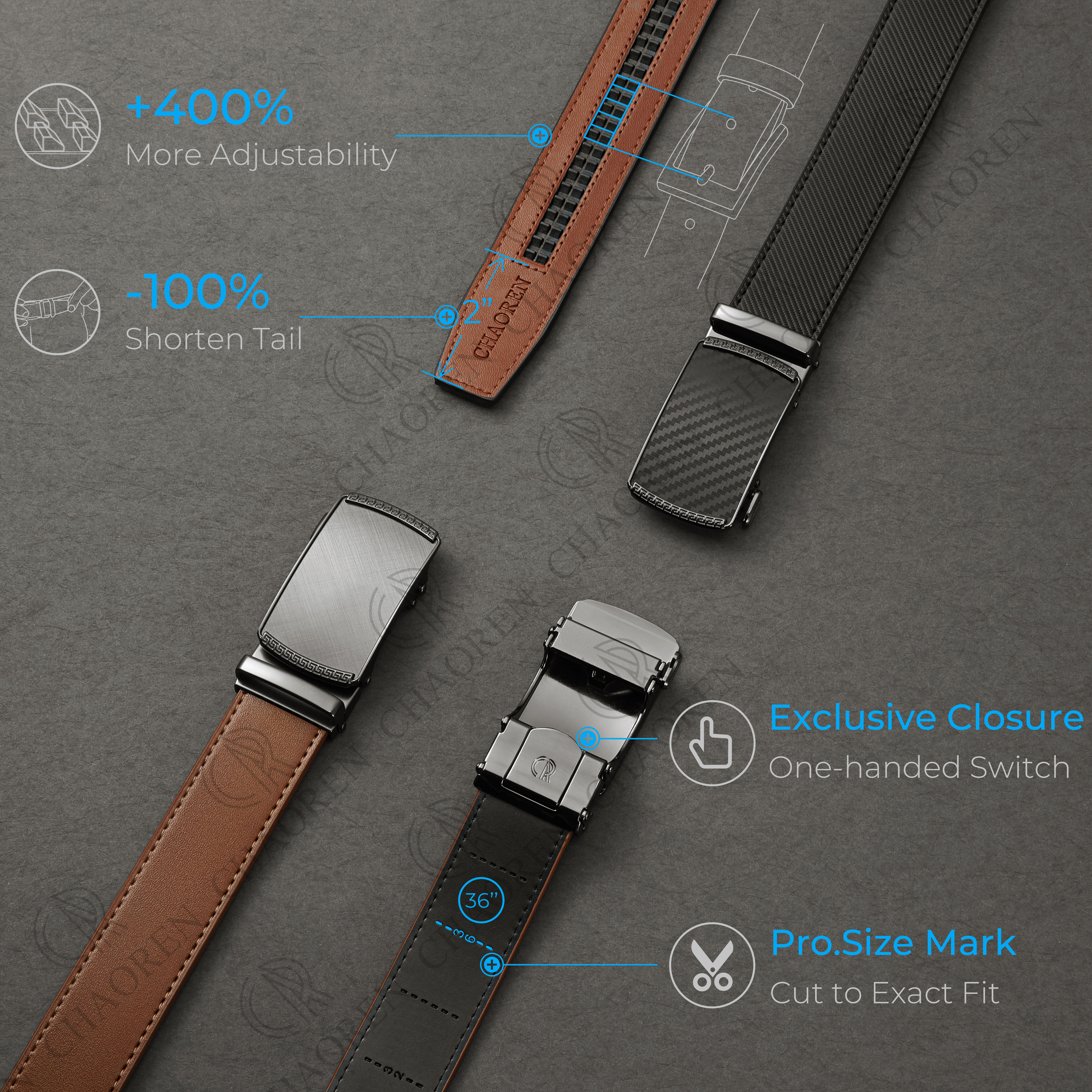 Mens Belt, Chaoren Ratchet Belt Dress with Genuine Leather, Slide Belt with Easier Adjustable Buckle