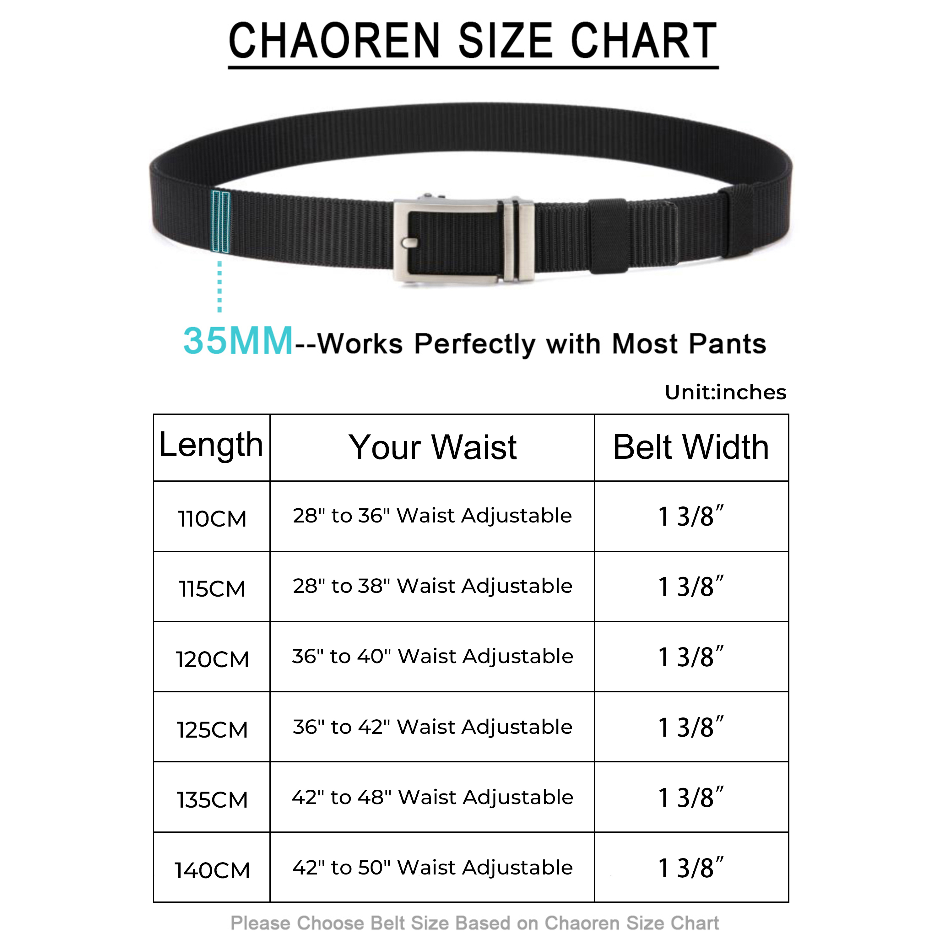 Chaoren Nylon Ratchet Belt, Mens Golf Belt Casual, Adjustable Trim to Exact Fit