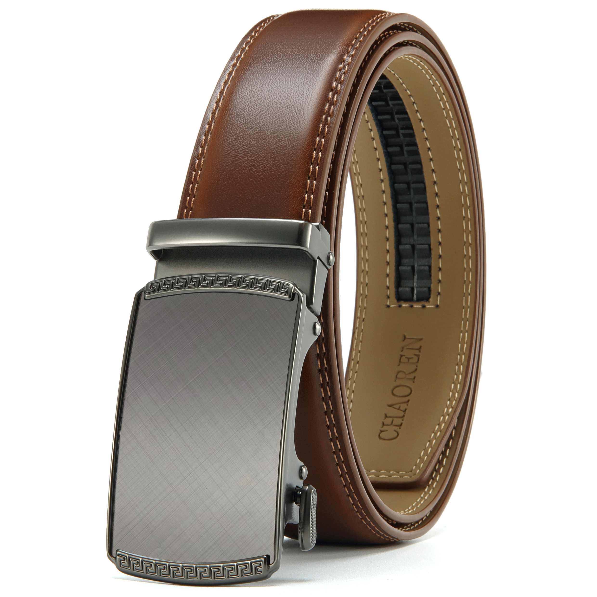 Mens Belt, Chaoren Ratchet Belt Dress with Genuine Leather, Slide Belt with Easier Adjustable Buckle