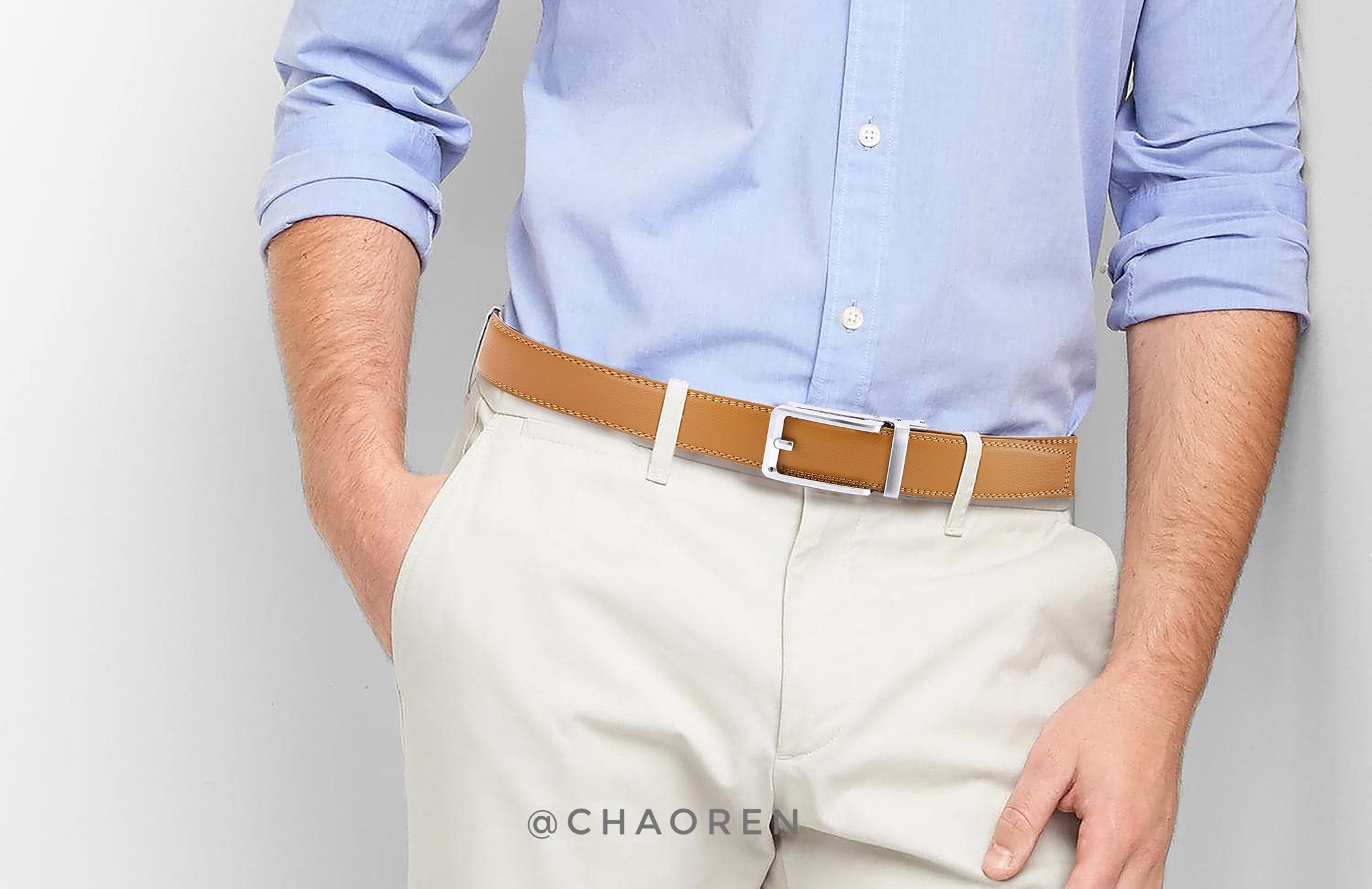 Chaoren Click Ratchet Belt Dress with Sliding Buckle 1 3/8" - Men's Belt Adjustable Trim to Exact Fit