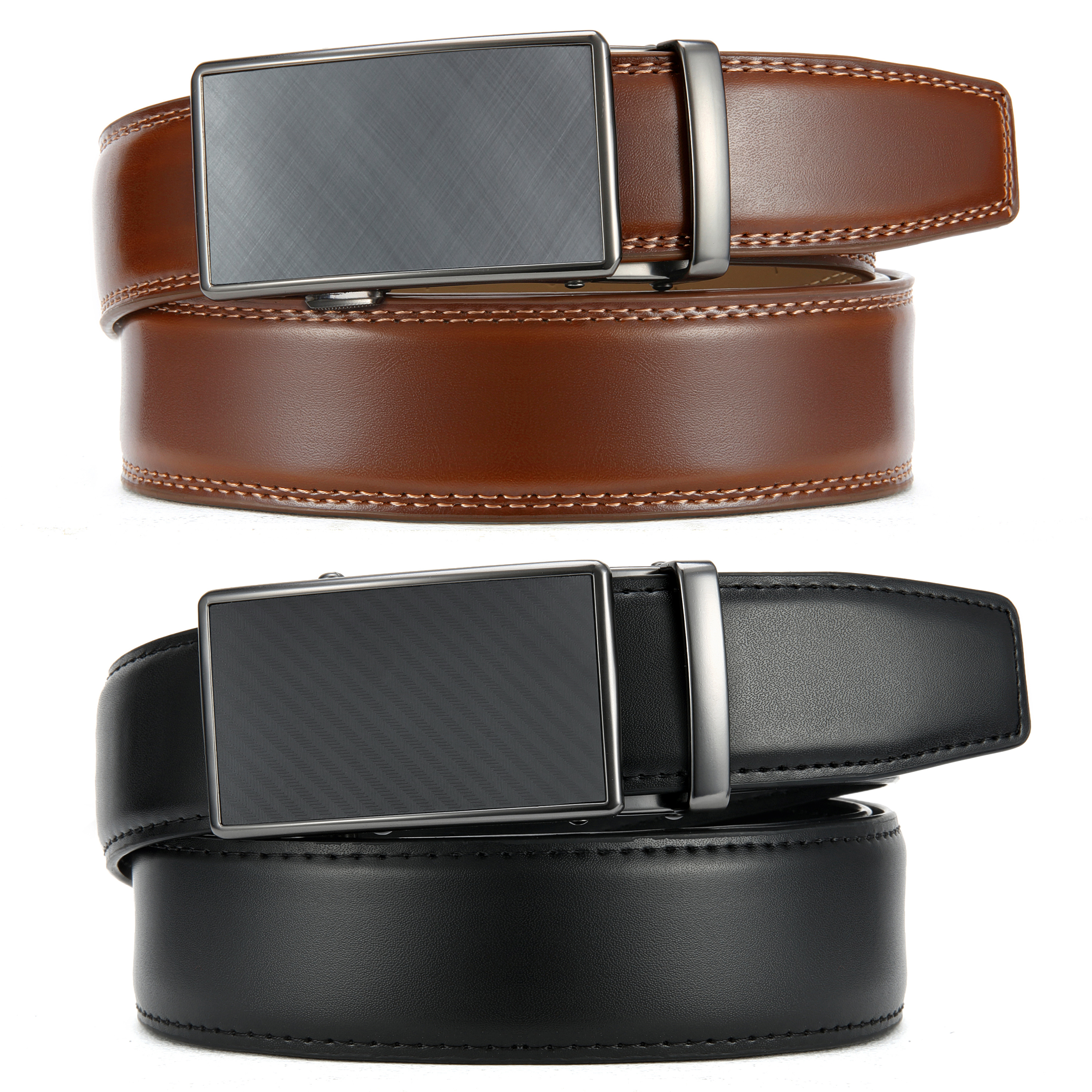 Chaoren Leather Ratchet Belt 2 Pack Dress with Click Sliding Buckle