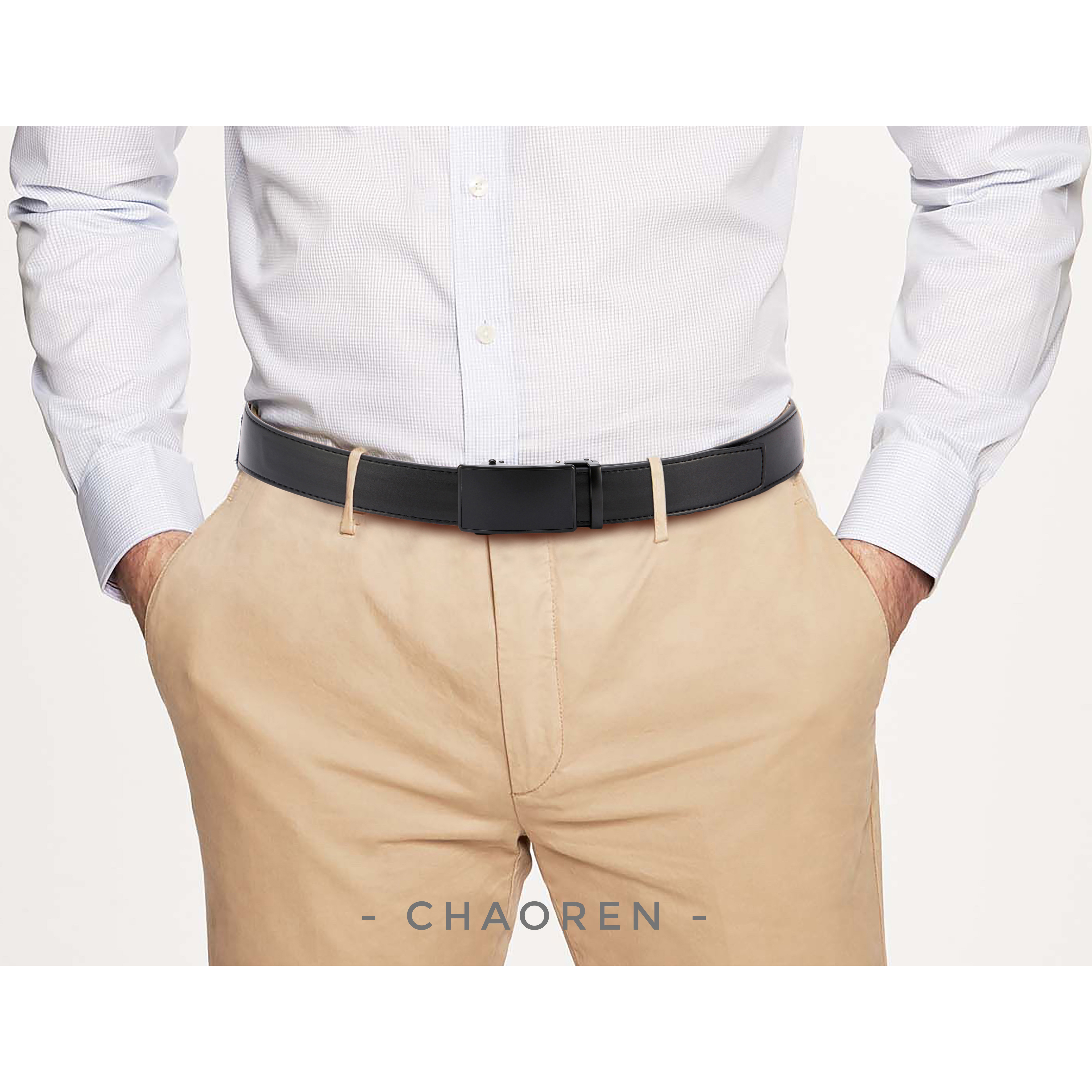 Chaoren Leather Ratchet Belt 2 Pack Dress with Click Sliding Buckle 