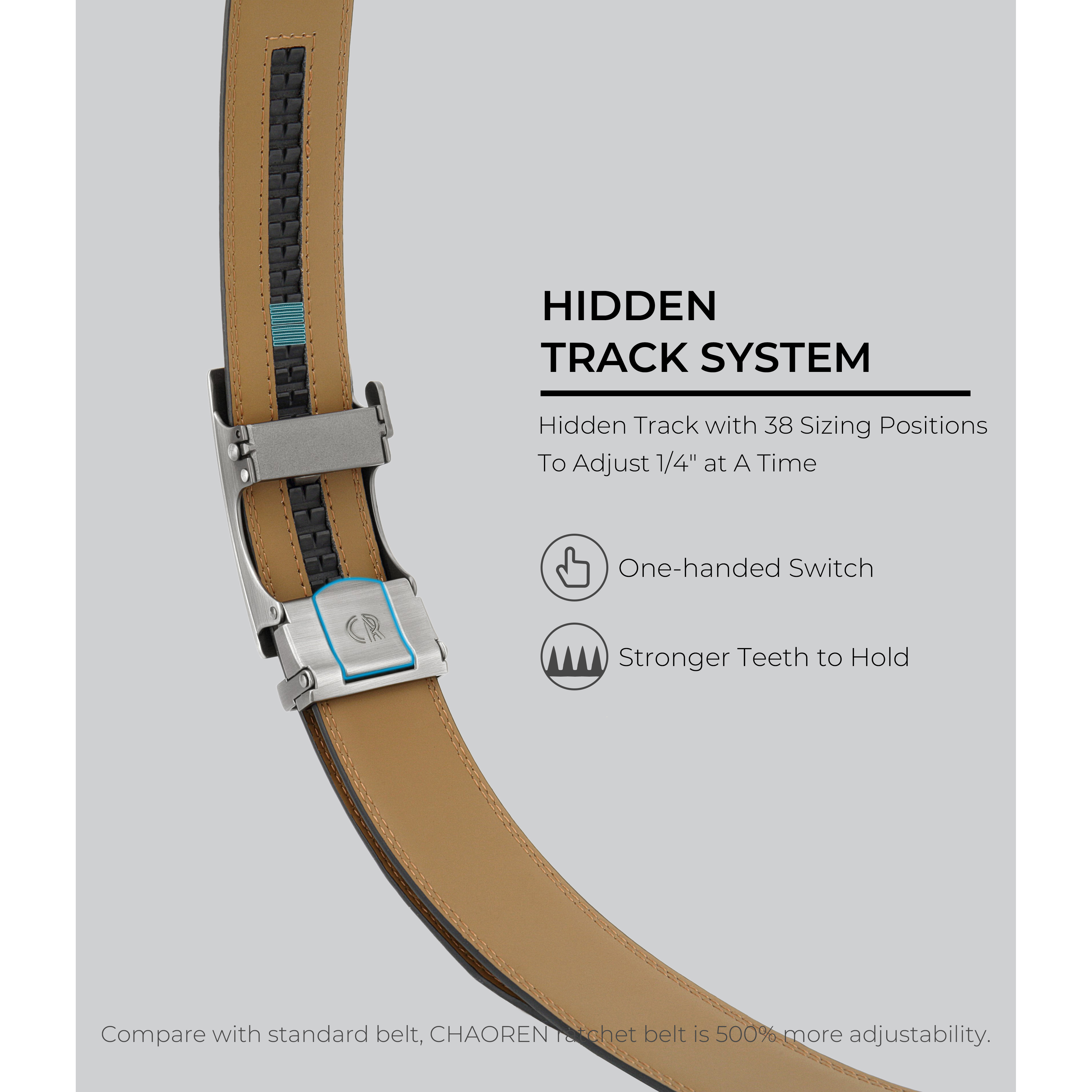 Chaoren Leather Ratchet Belt 2 Pack Dress with Click Sliding Buckle 