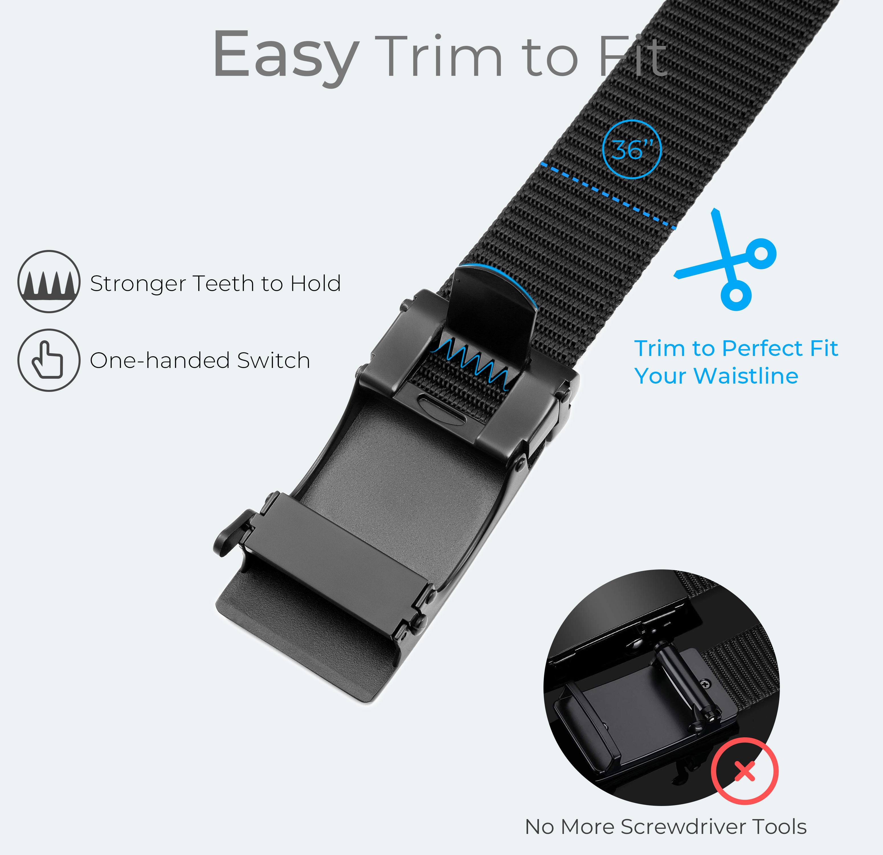 Chaoren Nylon Ratchet Belt, Mens Golf Belt Casual, Adjustable Trim to Exact Fit