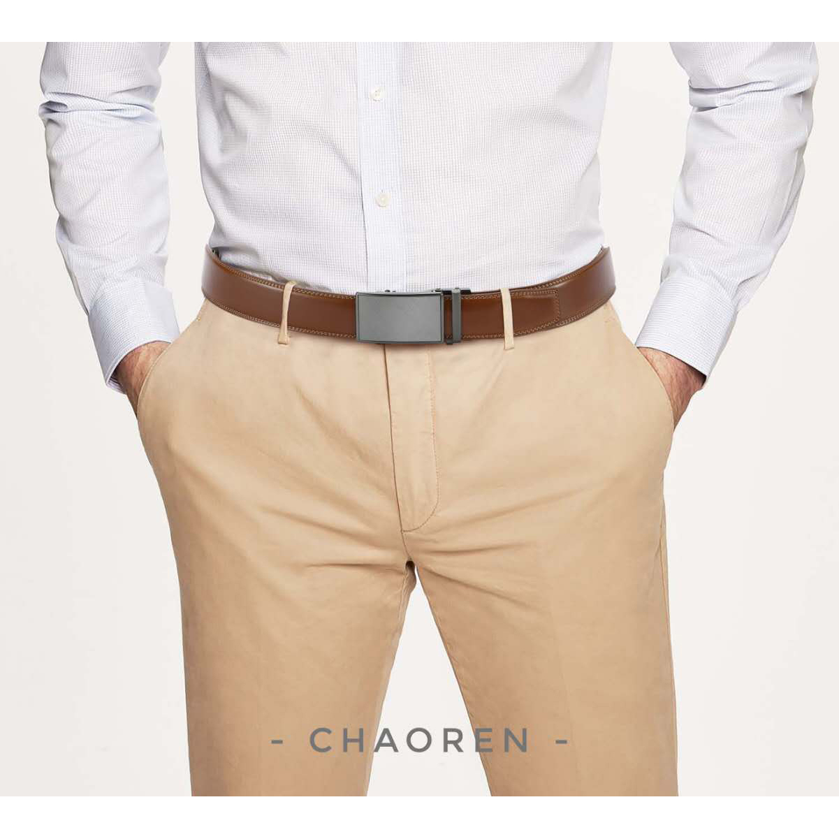 Chaoren Leather Ratchet Belt 2 Pack Dress with Click Sliding Buckle