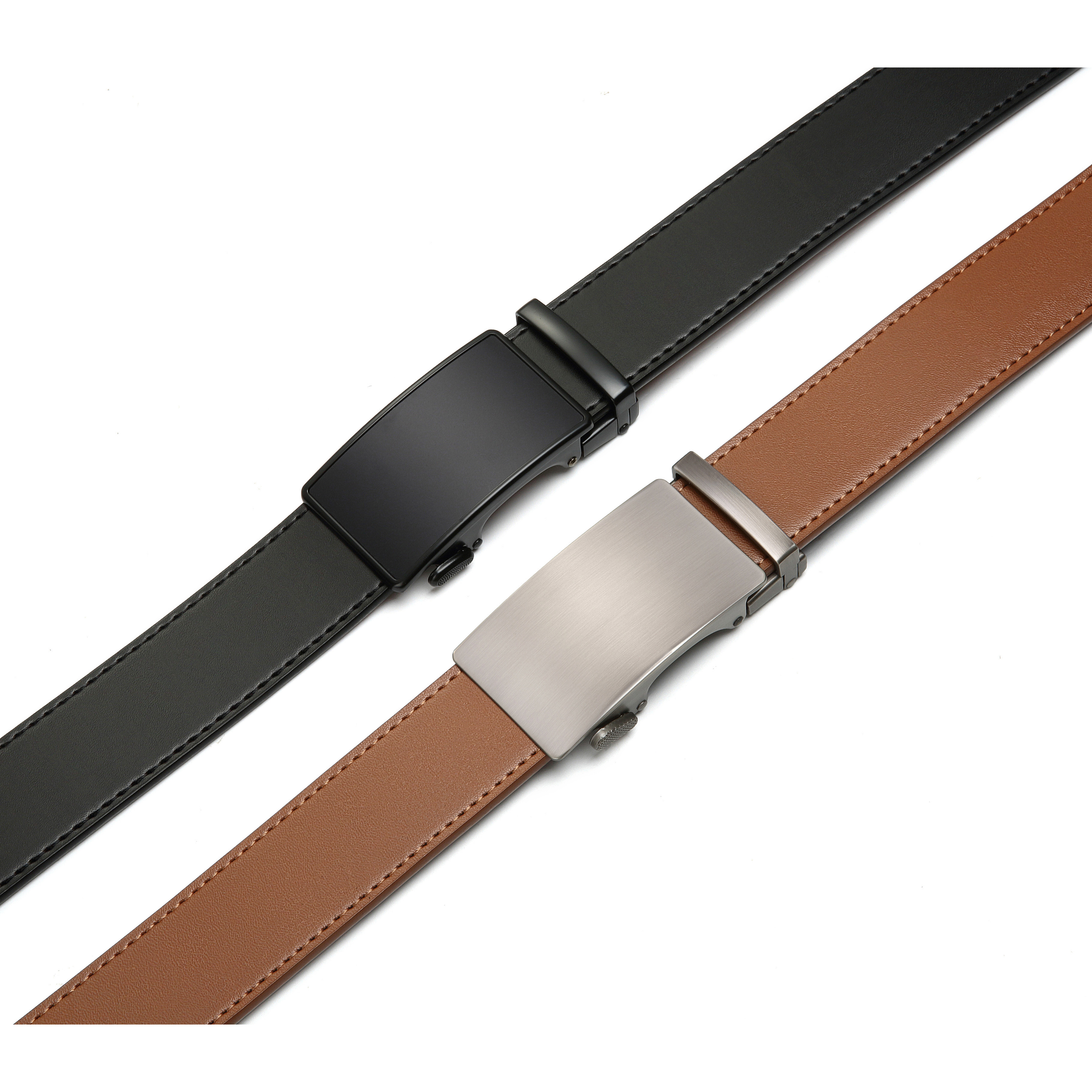 Chaoren Leather Ratchet Belt 2 Pack Dress with Click Sliding Buckle 