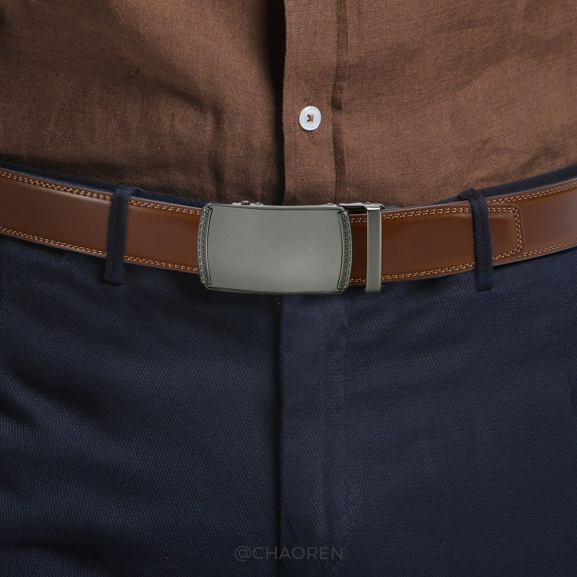 Mens Belt, Chaoren Ratchet Belt Dress with Genuine Leather, Slide Belt with Easier Adjustable Buckle