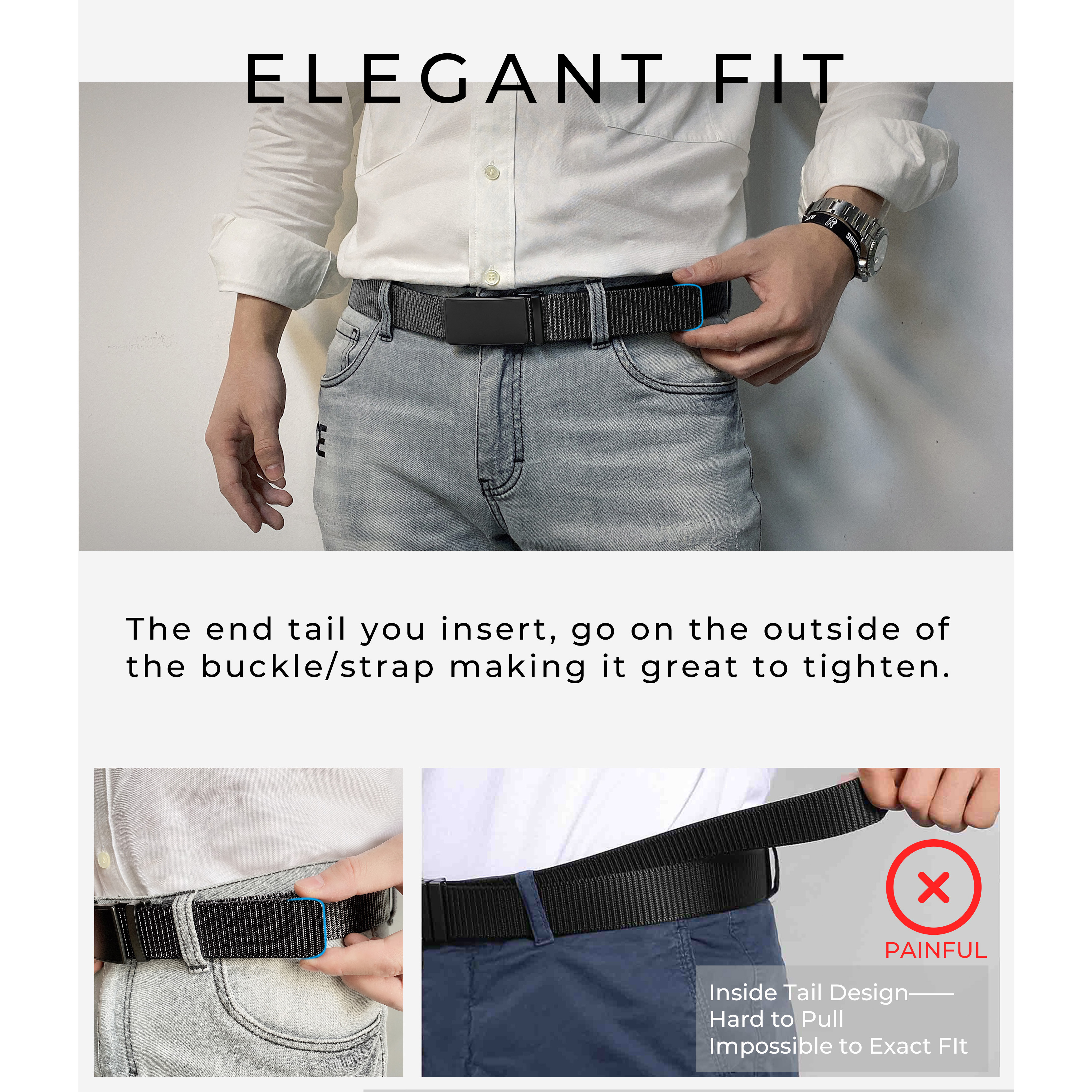 Chaoren Nylon Ratchet Belt, Mens Golf Belt Casual, Adjustable Trim to Exact Fit