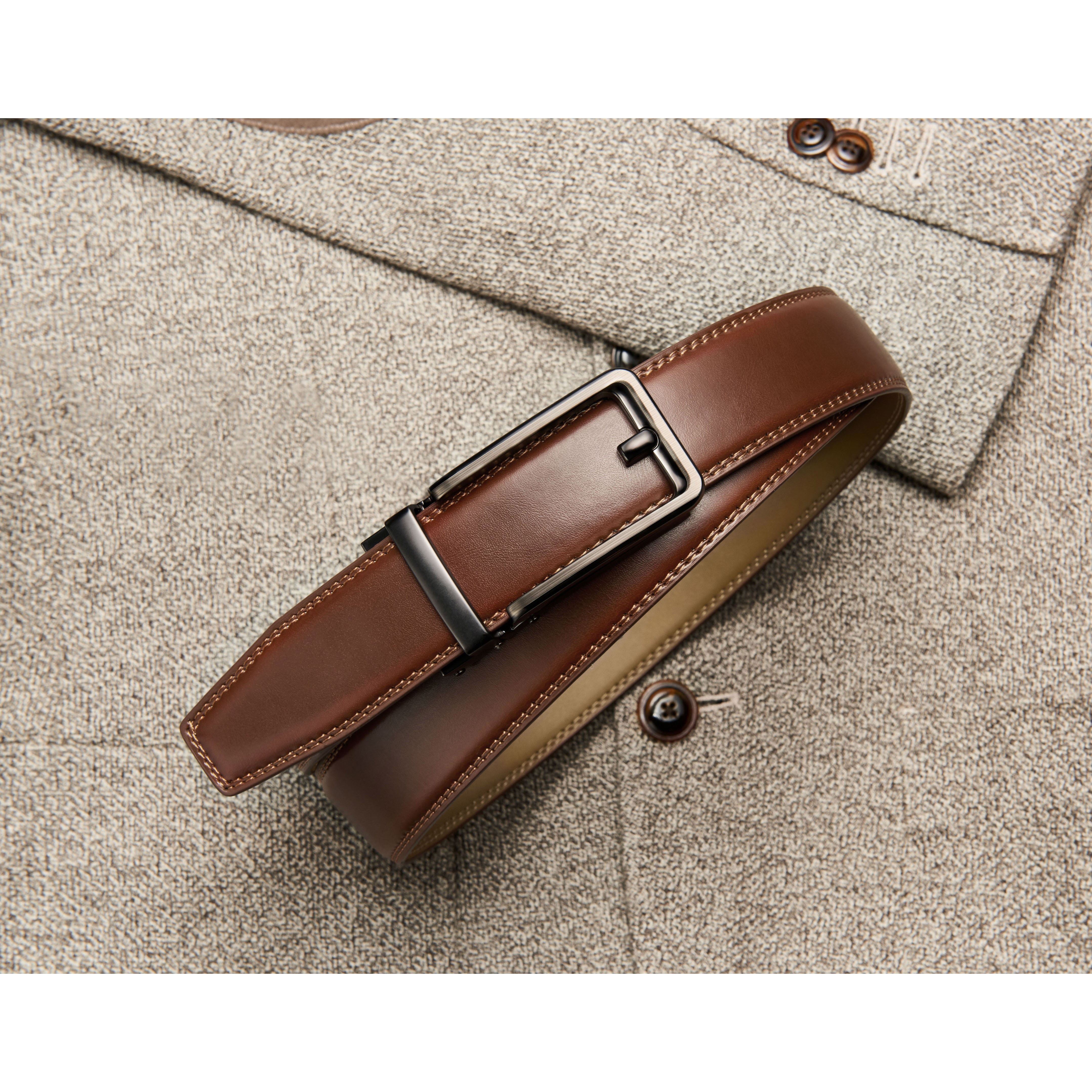 Chaoren Click Ratchet Belt Dress with Sliding Buckle 1 3/8" - Men's Belt Adjustable Trim to Exact Fit